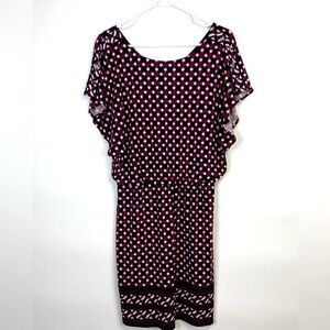 WHBM dress burgundy black white diamond scoop v neck dolman sleeve size Small